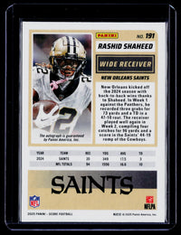2025 Panini Score Football Rashid Shaheed #191 Base Signatures Green Auto - back