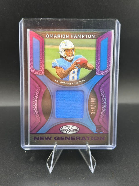 2025 Panini Certified New Generation Omarion Hampton Purple Memorabilia #NGJ-OHN /399 - front