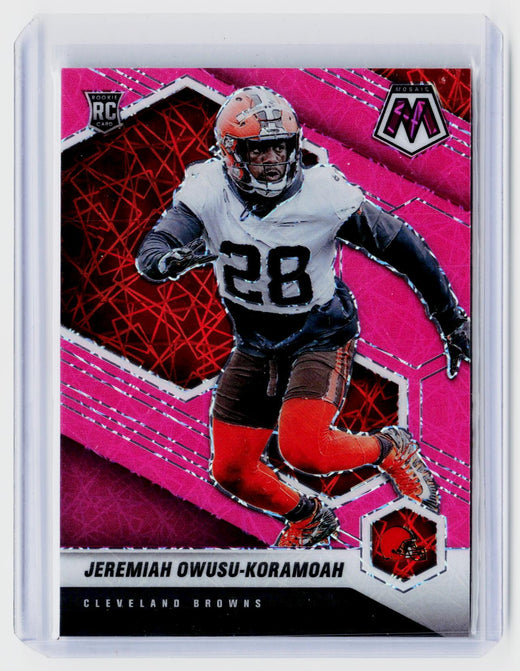 2021 Panini Mosaic Football Jeremiah Owusu-Koramoah Pink Fluorescent Rookie #365 /10 - front
