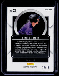 2025 Panini Prizm Baseball Talisman Charlie Condon #23 Blue Prizm /99 - back