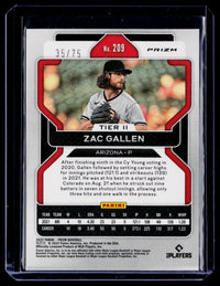 2022 Panini Prizm Baseball Zac Gallen #209 Checkerboard Tier II 35/75 - back