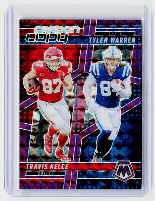 2025 Panini Mosaic Carbon Copy CCO-11 Tyler Warren / Travis Kelce Rookie - front