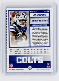2025 Panini Score Football Rookie DJ Giddens #95 Die-Cut 07/10 Colts - back