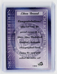 1999 Press Pass Certified Authentic Elton Brand Duke Autographed Card - back