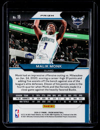 2020-21 Panini Prizm Basketball Malik Monk #15 Charlotte Hornets - back