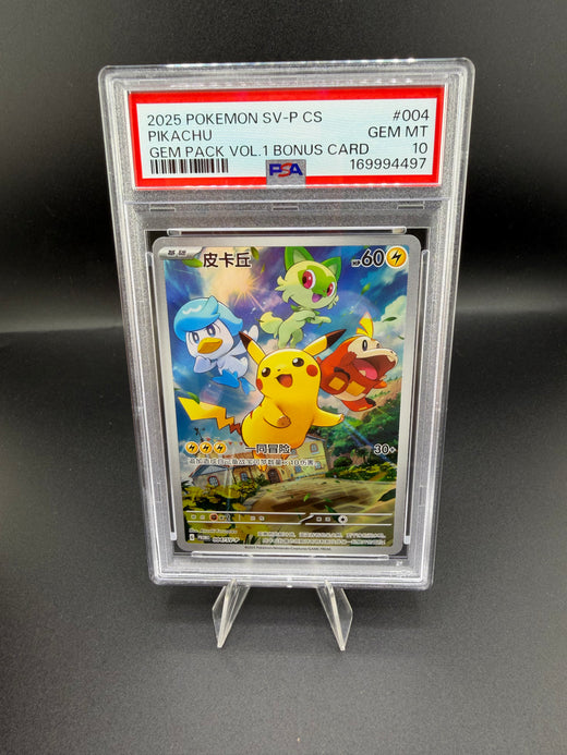 2025 Pokémon Gem Pack Vol. 1 Bonus Card Pikachu 004/SV-P PSA 10 - front