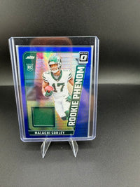 2024 Panini Donruss Optic Rookie Phenom Malachi Corley RPB-MCY Jets Rookie Memorabilia Card - front