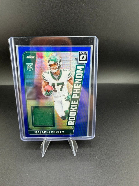 2024 Panini Donruss Optic Rookie Phenom Malachi Corley RPB-MCY Jets Rookie Memorabilia Card - front