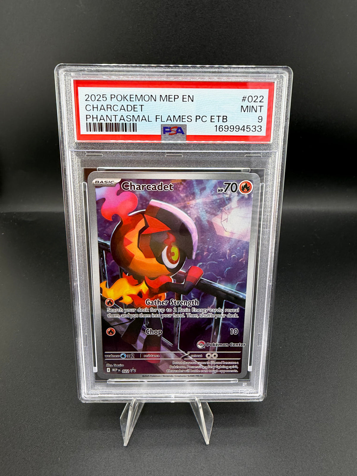 2025 Pokémon Phantasmal Flames Charcadet Pokémon Center ETB Promo #022 PSA 9 - front