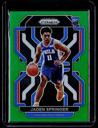 2021-22 Panini Prizm Jaden Springer Green Prizms RC #317 76ers - front