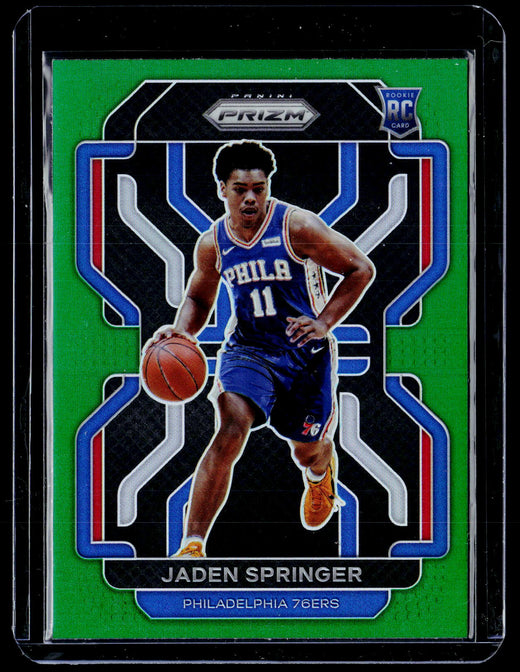 2021-22 Panini Prizm Jaden Springer Green Prizms RC #317 76ers - front