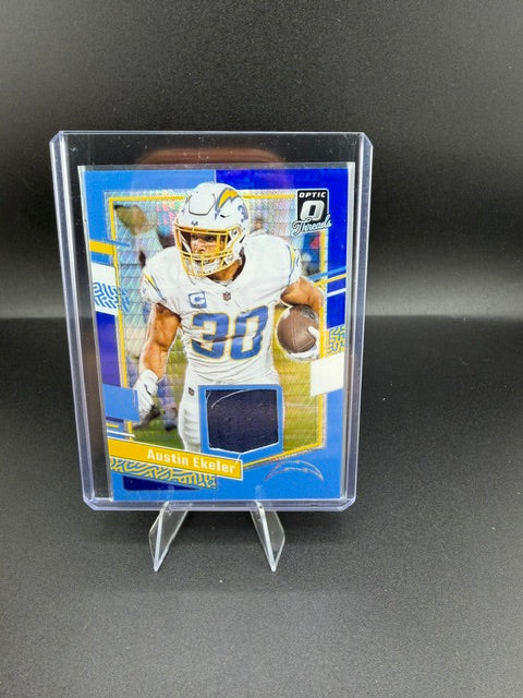 2023 Panini Donruss Optic Donruss Threads Austin Ekeler DT-AE Blue Hyper Prizm Memorabilia Card - front