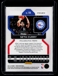 2021-22 Panini Prizm Basketball Seth Curry #198 Philadelphia 76ers - back