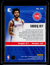 2020-21 Panini Chronicles Essentials Pink Saddiq Bey Rookie #215 - back
