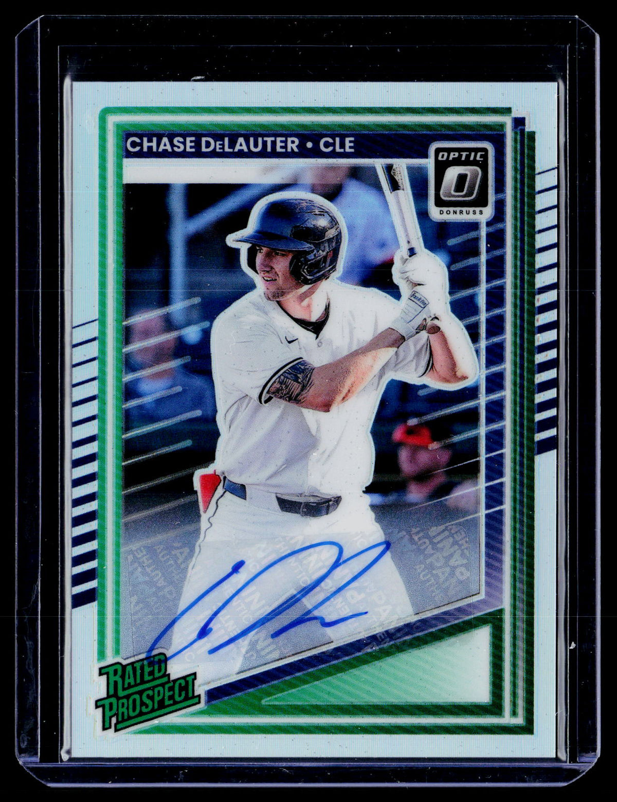 Chase DeLauter 2025 Donruss Rated Prospect #107 Prizm Autograph Guardians ⚾⭐ - front