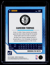 2024-25 Panini Donruss Cameron Thomas #187 Brooklyn Nets - back