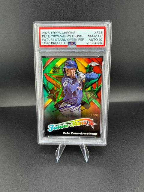 2025 Topps Chrome Future Stars Pete Crow-Armstrong FS-8 Green Refractor on card Auto /99 PSA 10 - front