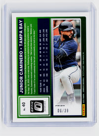 2025 Panini Donruss Optic Junior Caminero #40 Green Holo 06/39 - back