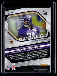 2025 Panini Prizm Football Donovan Jackson Rookie Card #358 Minnesota Vikings - back