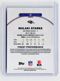 2025 Topps Finest Malaki Starks Rookie Card #45 Serial Numbered 298/325 - back