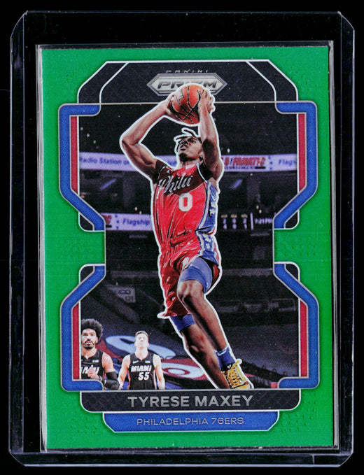 2021-22 Panini Prizm Green Prizm Tyrese Maxey #28 Philadelphia 76ers - front