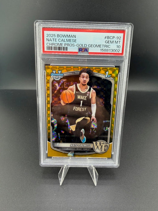 2025 Bowman Chrome Gold Geometric Prospects Nate Calmese /50 PSA 10 - front