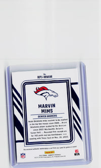 2023 Panini Donruss Rookie Phenom Marvin Mims Jr. Denver Broncos Memorabilia Card RPJ-MMIM - back