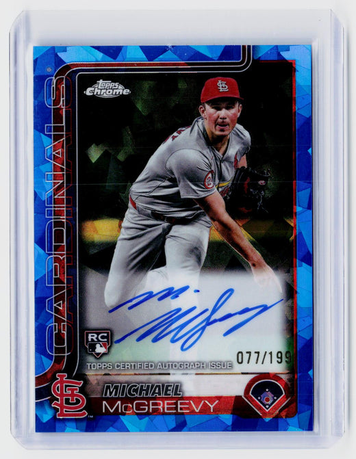 2025 Topps Chrome Michael McGreevy Rookie Autograph Aqua Refractor /199 RC #RA-MMC - front