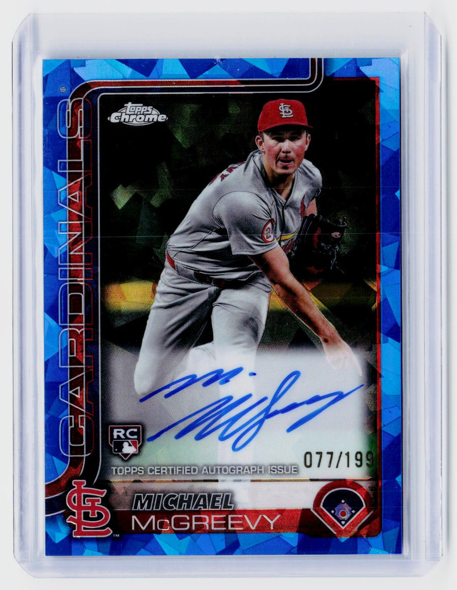 2025 Topps Chrome Michael McGreevy Rookie Autograph Aqua Refractor /199 RC #RA-MMC - front
