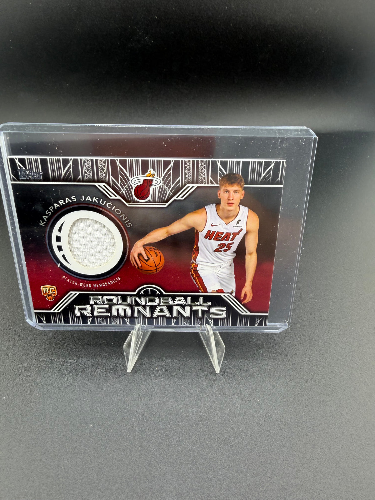 2025 Topps Roundball Remnants Kasparas Jakucionis Miami Heat Rookie Player-Worn Memorabilia Card RRR-KJ - front