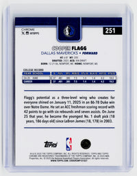 2025 Topps Chrome Basketball Cooper Flagg RC #251 Dallas Mavericks - back