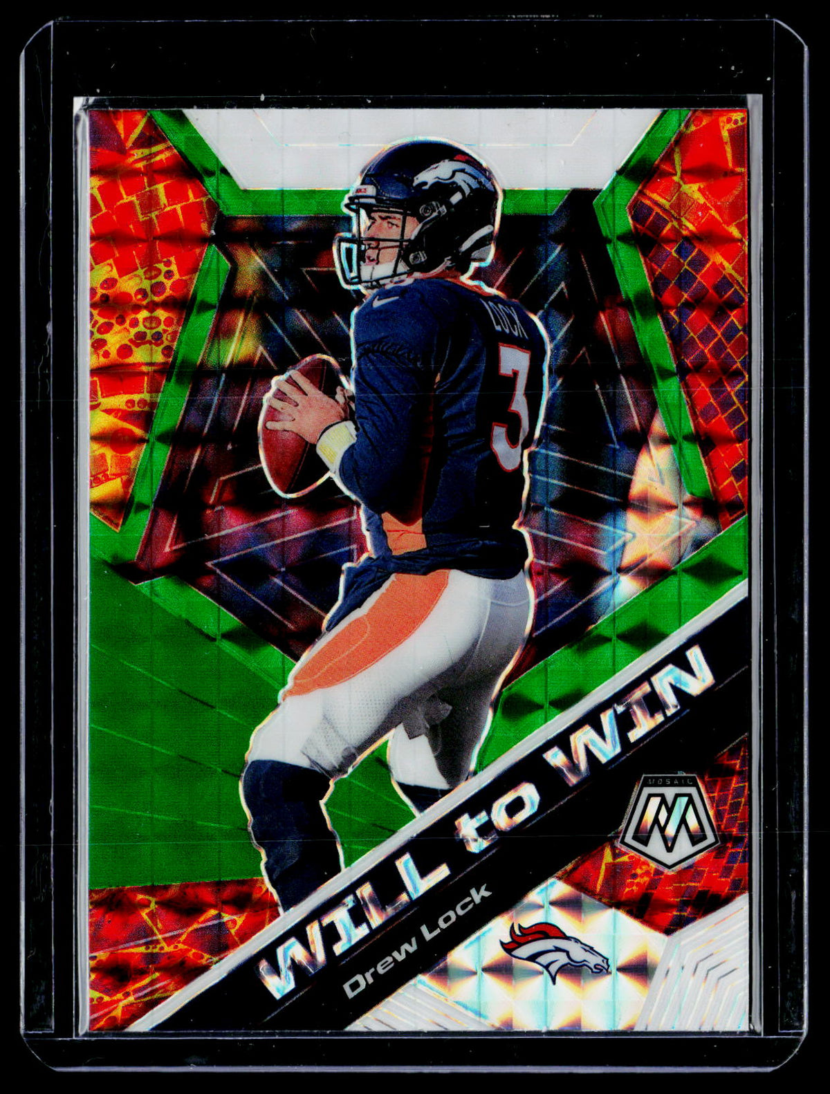 2020 Panini Mosaic Will to Win Drew Lock #WW17 Prizm Reactive Green - front