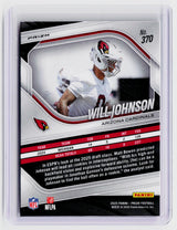 2025 Panini Prizm Football Will Johnson Red Disco Prizm Rookie Card #370 Arizona Cardinals - back