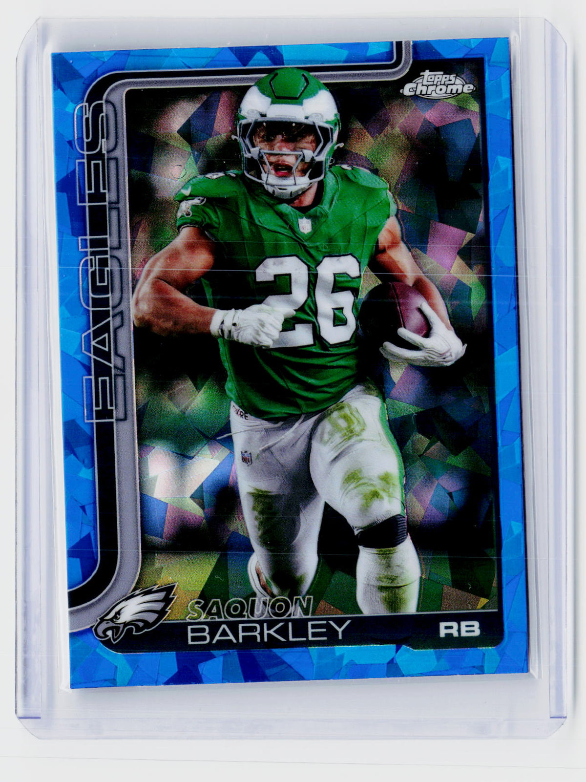 2025 Topps Chrome Saquon Barkley Blue Refractor #248 Philadelphia Eagles - front