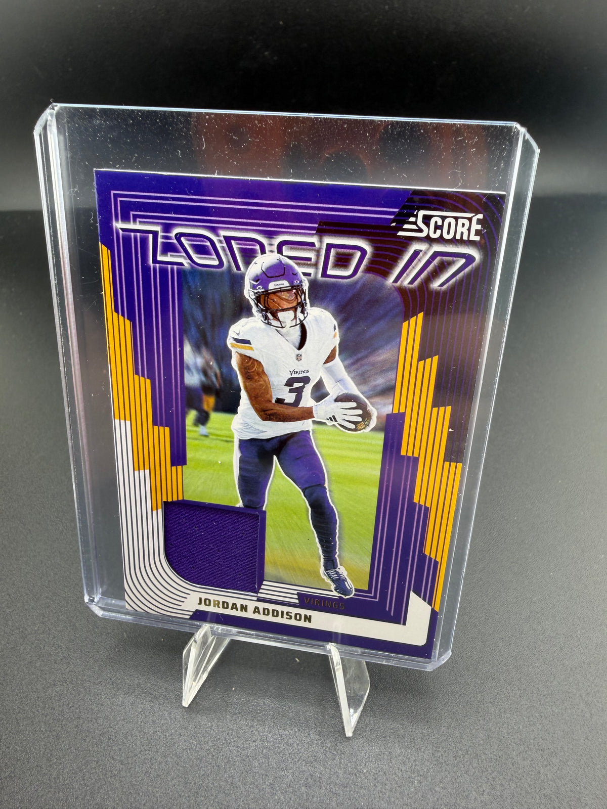 2025 Panini Score Football Jordan Addison Minnesota Vikings Memorabilia Card - front