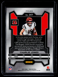2023 Panini Prizm Football Charlie Jones Pink Prizm Rookie #317 - back