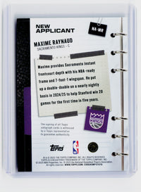 2025 Topps New Applicants Autographs Maxime Raynaud RC Auto NA-MR - back
