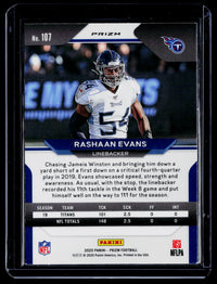 2020 Panini Prizm Football Rashaan Evans Red Prizm #107 - back