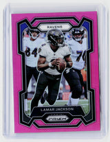 2023 Panini Prizm Football Lamar Jackson Pink Prizm #18 Baltimore Ravens - front