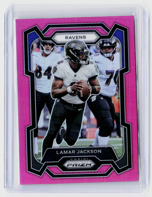 2023 Panini Prizm Football Lamar Jackson Pink Prizm #18 Baltimore Ravens - front