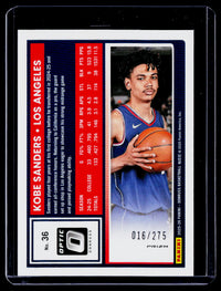 2025 Panini Donruss Optic Kobe Sanders #36 Rated Rookie Pink Glitter /275 - back