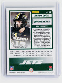 2025 Panini Score Football Brady Cook Rookie Autograph #36 New York Jets - back