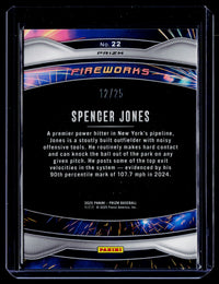 2025 Panini Prizm Baseball Fireworks Spencer Jones #22 Mojo Prizms 12/25 - back