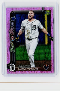 2025 Topps Series 2 Parker Meadows #576 Purple Crackle Foil Detroit Tigers - front