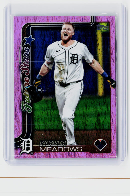 2025 Topps Series 2 Parker Meadows #576 Purple Crackle Foil Detroit Tigers - front