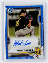 2021 Bowman Draft Chrome Robert Gasser Chrome Draft Prospect Autographs Blue Refractor Auto /150 #CDA-RG - front
