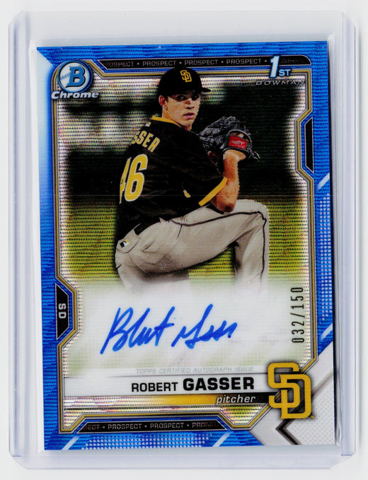 2021 Bowman Draft Chrome Robert Gasser Chrome Draft Prospect Autographs Blue Refractor Auto /150 #CDA-RG - front