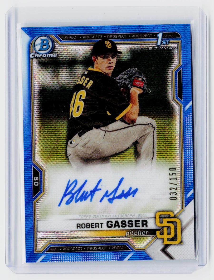 2021 Bowman Draft Chrome Robert Gasser Chrome Draft Prospect Autographs Blue Refractor Auto /150 #CDA-RG - front