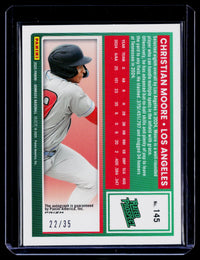 2025 Panini Donruss Baseball Rated Prospects Optic Signatures Christian Moore #145 Carolina Blue Auto /35 - back