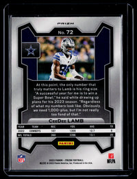 2023 Panini Prizm Football CeeDee Lamb #72 Dallas Cowboys - back